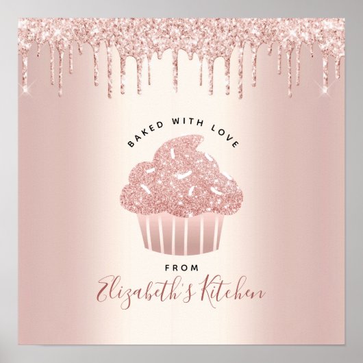Bäckerei Konditorei Koch Cupcake Rose Gold Glitzer Poster (Vorne)