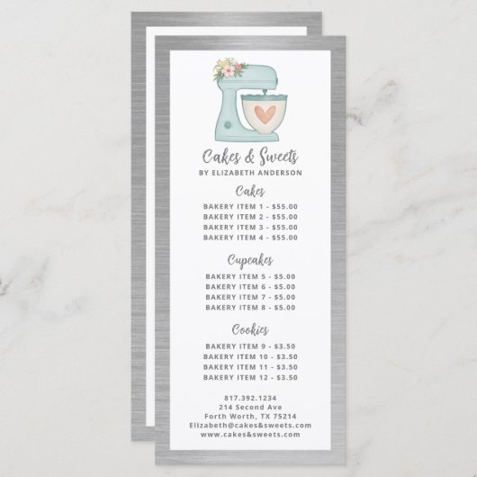 Bäckerei Konditorei Koch Dessert Menü Menükarte (Vorne/Hinten)