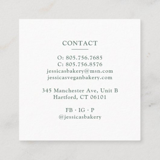 Bäckerei Konditorei Koch Floral Cake Business Card Quadratische Visitenkarte (Rückseite)