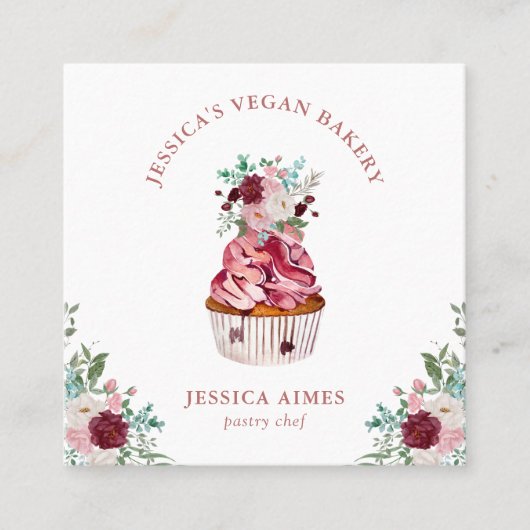 Bäckerei Konditorei Koch Floral Cake Business Card Quadratische Visitenkarte (Vorderseite)