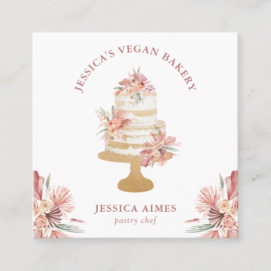 Bäckerei Konditorei Koch Floral Cake Business Card Quadratische Visitenkarte (Vorderseite)