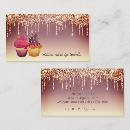 Bäckerei Konditorei Koch Glitzer Tropfen Rose Gold Visitenkarte (Vorne/Hinten)