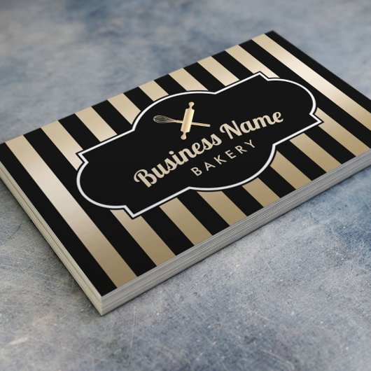 Bäckerei Konditorei Koch Moderne Black & Gold Stre Visitenkarte