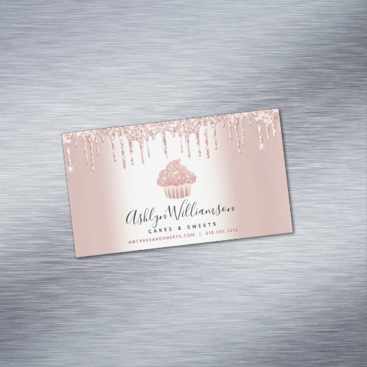Bäckerei Konditorei Koch Rose Gold Glitzer Tropfen Magnetische Visitenkarte (Beispiel)