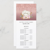 Bäckerei Konditorei Koch Rose Gold Glitzer Tropfen Menükarte (Vorne/Hinten)