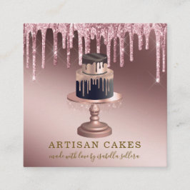 Bäckerei Konditorei Koch Rose Gold Glitzer Tropfen Quadratische Visitenkarte