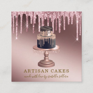 Bäckerei Konditorei Koch Rose Gold Glitzer Tropfen Quadratische Visitenkarte