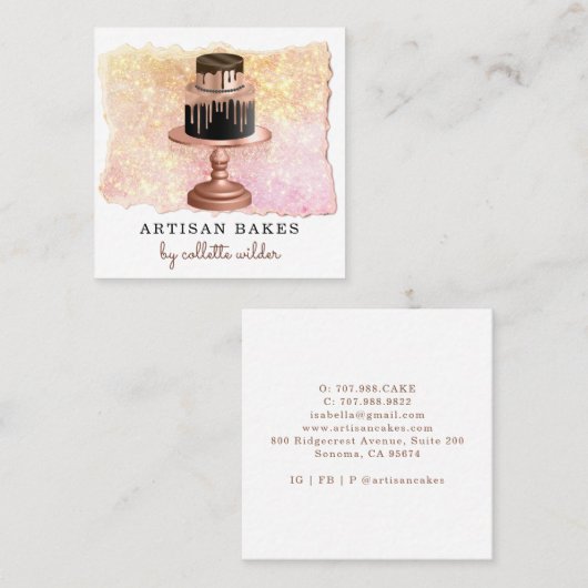 Bäckerei Konditorei Koch Rose Gold Tropfen Quadratische Visitenkarte (Vorne/Hinten)