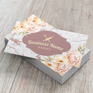 Bäckerei Konditorei Koch Vintag Floral Trendy Marm Visitenkarte
