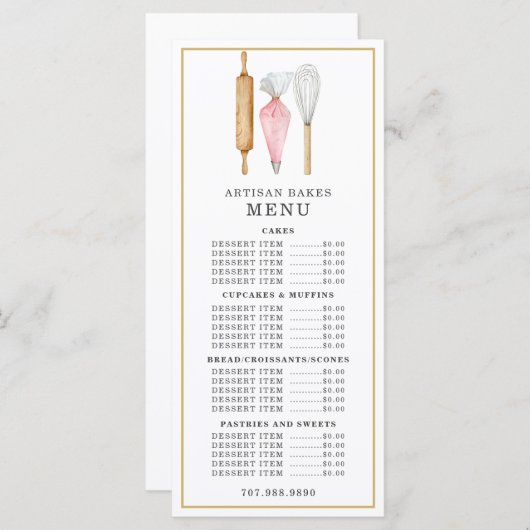 Bäckerei Konditorei Koch Wasserfarben Backutensil Menükarte (Vorne/Hinten)