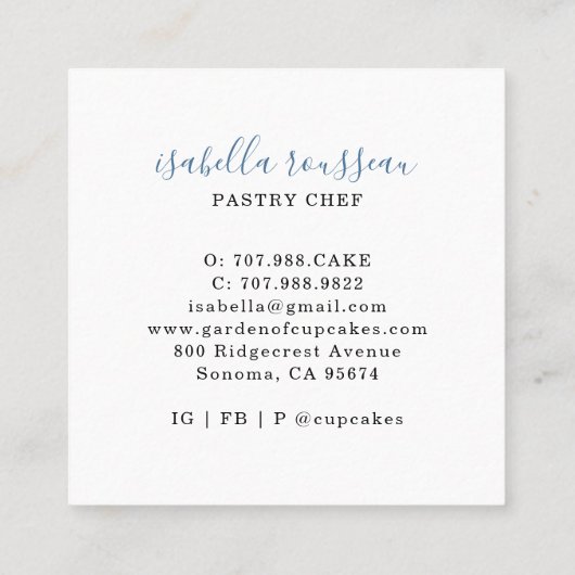 Bäckerei Konditorei Koch Wasserfarben Cupcake Bake Quadratische Visitenkarte (Rückseite)