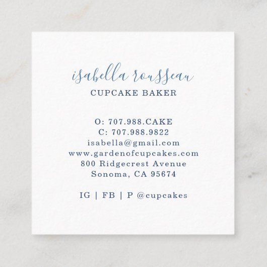 Bäckerei Konditorei Koch Wasserfarben Cupcake Bake Quadratische Visitenkarte (Rückseite)