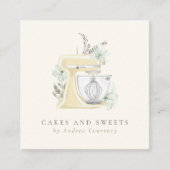 Bäckerei Konditorei Koch Wasserfarben Mixer Blumen Quadratische Visitenkarte (Vorderseite)