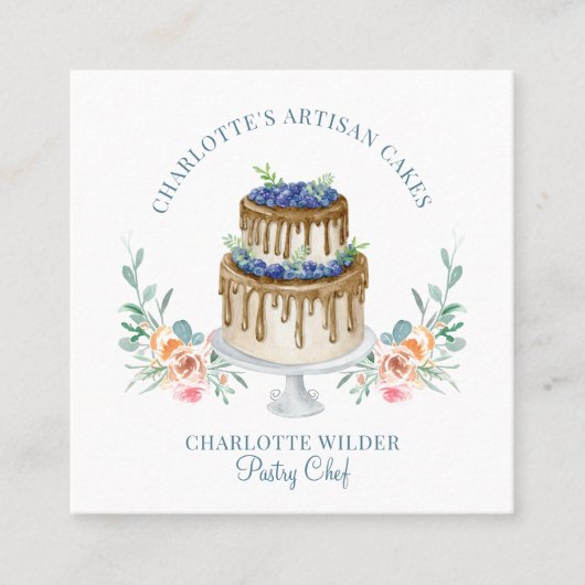 Bäckerei Konditorei Koch Wasserfarbener Kuchen Quadratische Visitenkarte (Vorderseite)
