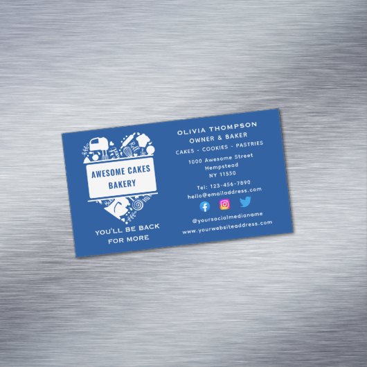 Bäckerei Kuchen Backwaren Konditorei Koch Blau Wei Magnetische Visitenkarte (Beispiel)