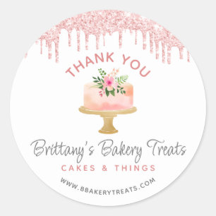 Bäckerei Kuchen Blush Pink Glitter Tropfen Dankesc Runder Aufkleber