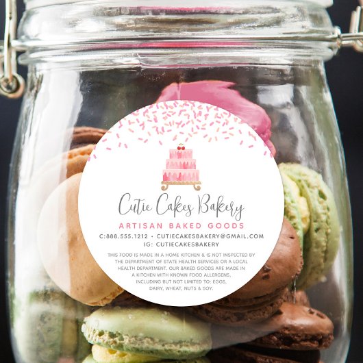 Bäckerei Kuchen Blush Pink Sprinkles Dessert Recht Runder Aufkleber