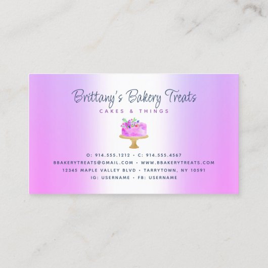 Bäckerei Kuchen Lila Glitzer Tropfen Konditorei Na Visitenkarte (Rückseite)