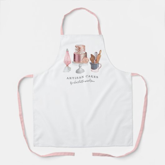Bäckerei Kuchen Maker Aquarell und Utensid Schürze (Vorderseite)