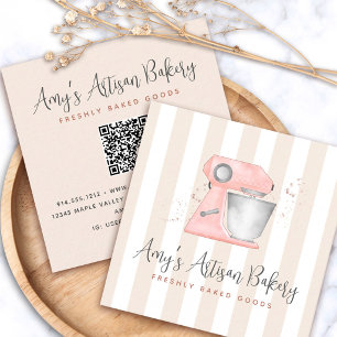 Bäckerei-Küchen-Mischermaschinen-Beige-Streifen QR Quadratische Visitenkarte
