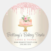 Bäckerei Kuchen Rosa Glitzer Tropfen Dessert Gold Runder Aufkleber (Vorderseite)