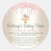 Bäckerei Kuchen Rosa Glitzer Tropfen Gold Legale Runder Aufkleber (Vorderseite)