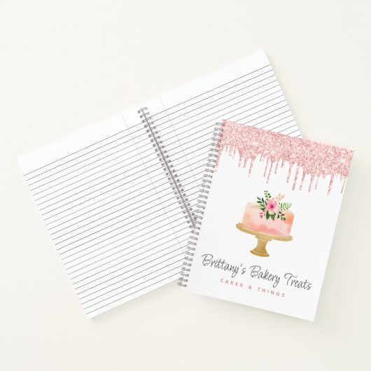 Bäckerei Kuchen Rosa Glitzer Tropfen Konditorei Na Notizblock (Innenseite)