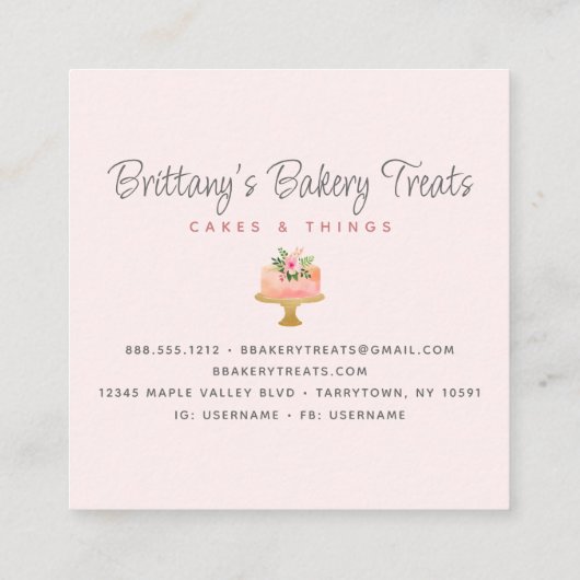 Bäckerei Kuchen Rosa Glitzer Tropfen Konditorei Na Quadratische Visitenkarte (Rückseite)