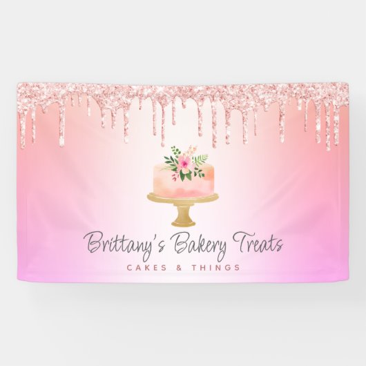 Bäckerei Kuchen Rosa Glitzer Tropfen Rainbow Ombre Banner (Horizontal)