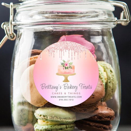 Bäckerei Kuchen Rosa Glitzer Tropfen Rainbow Ombre Runder Aufkleber