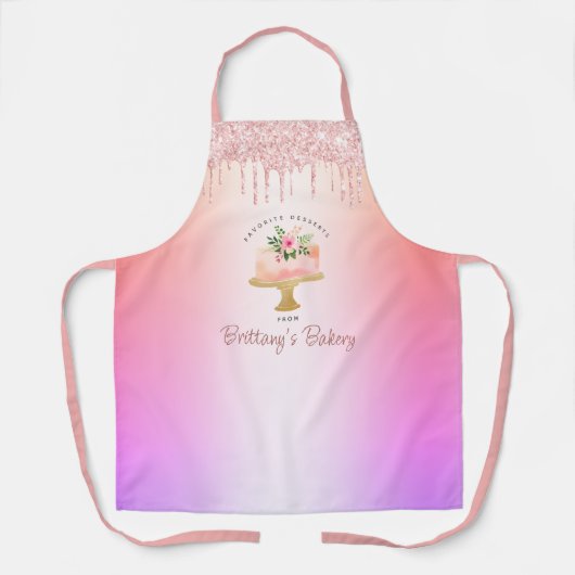 Bäckerei Kuchen Rosa Glitzer Tropfen Rainbow Ombre Schürze (Vorderseite)