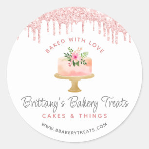 Bäckerei Kuchen Rosé Glitter Gebacken mit Liebe Runder Aufkleber