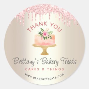 Bäckerei Kuchen Rosé Glitter-Tropf Gold Danke Runder Aufkleber