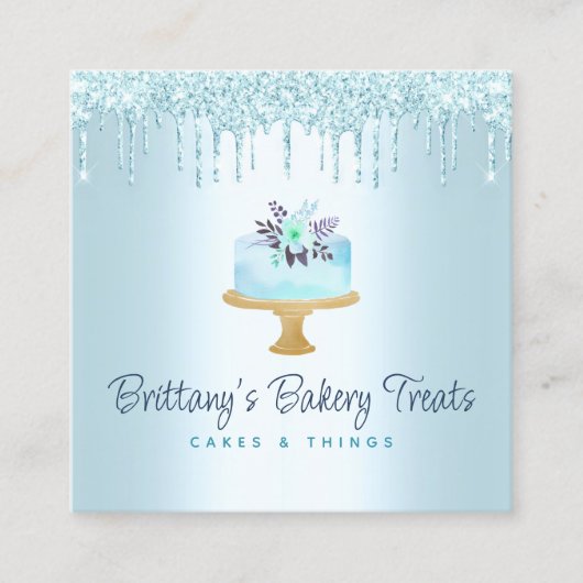 Bäckerei Kuchen Türkis Konditorei Glitzer Tropfen Quadratische Visitenkarte (Vorderseite)