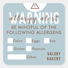 Bäckerei Lebensmittelallergie Warnhinweis Sicherhe Quadratischer Aufkleber