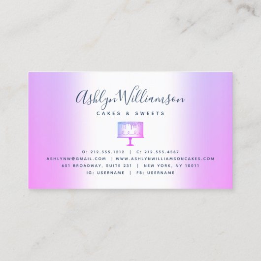 Bäckerei Lila Glitzer Tropfen Kuchen Konditorei Ko Visitenkarte (Rückseite)