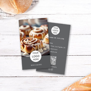 Bäckerei-Logo-Foto-QR-Code Dunkelgraue Visitenkart Visitenkarte