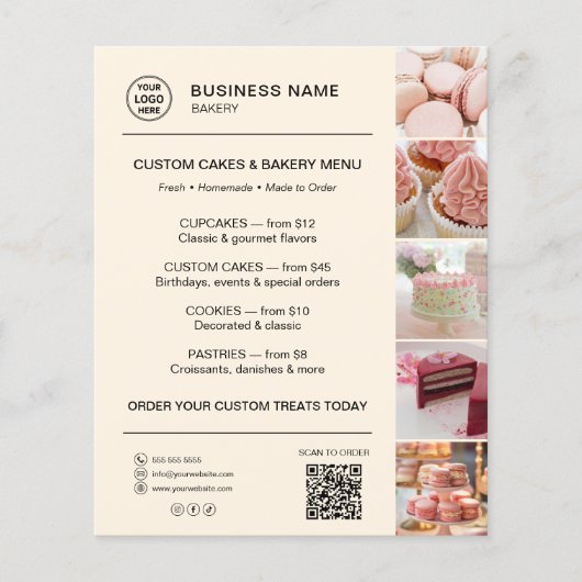 Bäckerei-Menü Benutzerdefiniertes Logo QR-Code Cre Flyer (Vorne)