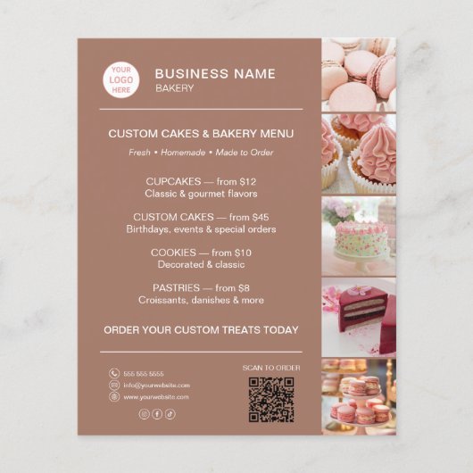 Bäckerei-Menü Benutzerdefiniertes Logo QR-Code Flyer (Vorne)