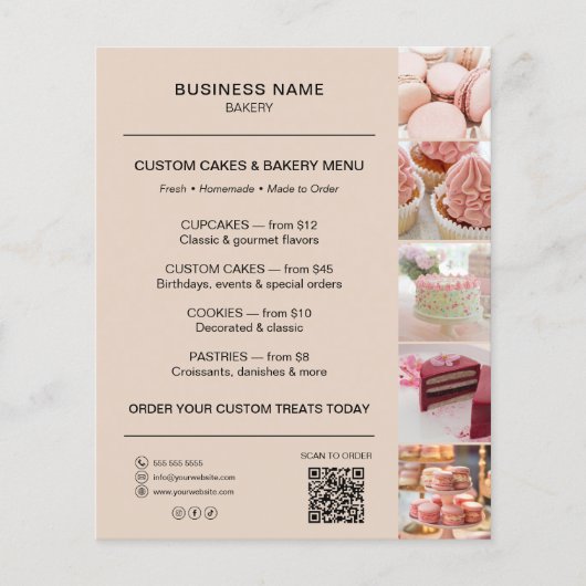 Bäckerei-Menü-Flyer-Vorlage QR-Code Mocha Braun Flyer (Vorne)