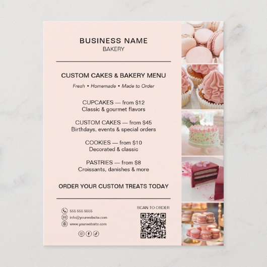 Bäckerei-Menü-Flyer-Vorlage QR-Code Pfirsich Flyer (Vorne)