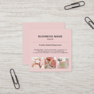 Bäckerei Minimal Rosa Custom Foto Business Square Quadratische Visitenkarte