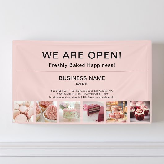 Bäckerei Minimal rosa Foto Wir sind offen Banner