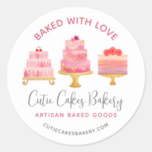 Bäckerei mit Liebe gebacken 3 Blush Pink Torten De Runder Aufkleber