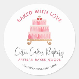 Bäckerei mit Liebe gebackene rosafarbene Torte Geb Runder Aufkleber