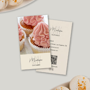 Bäckerei Monogramm Logo Cupcake Foto QR Creme Visitenkarte