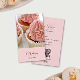 Bäckerei Monogramm Logo Cupcake Foto QR Rosa Visitenkarte