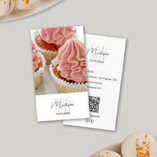 Bäckerei-Monogramm-Logo-Cupcake-Foto-QR-Weiß Visitenkarte