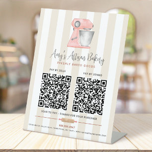 Bäckerei-Pfirsich-Mixer 2 QR-Code Beige Streifen H Sockelschild