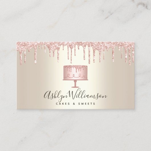 Bäckerei Pink Cake Gold Glitzer Tropfen Dessert Go Visitenkarte (Vorderseite)